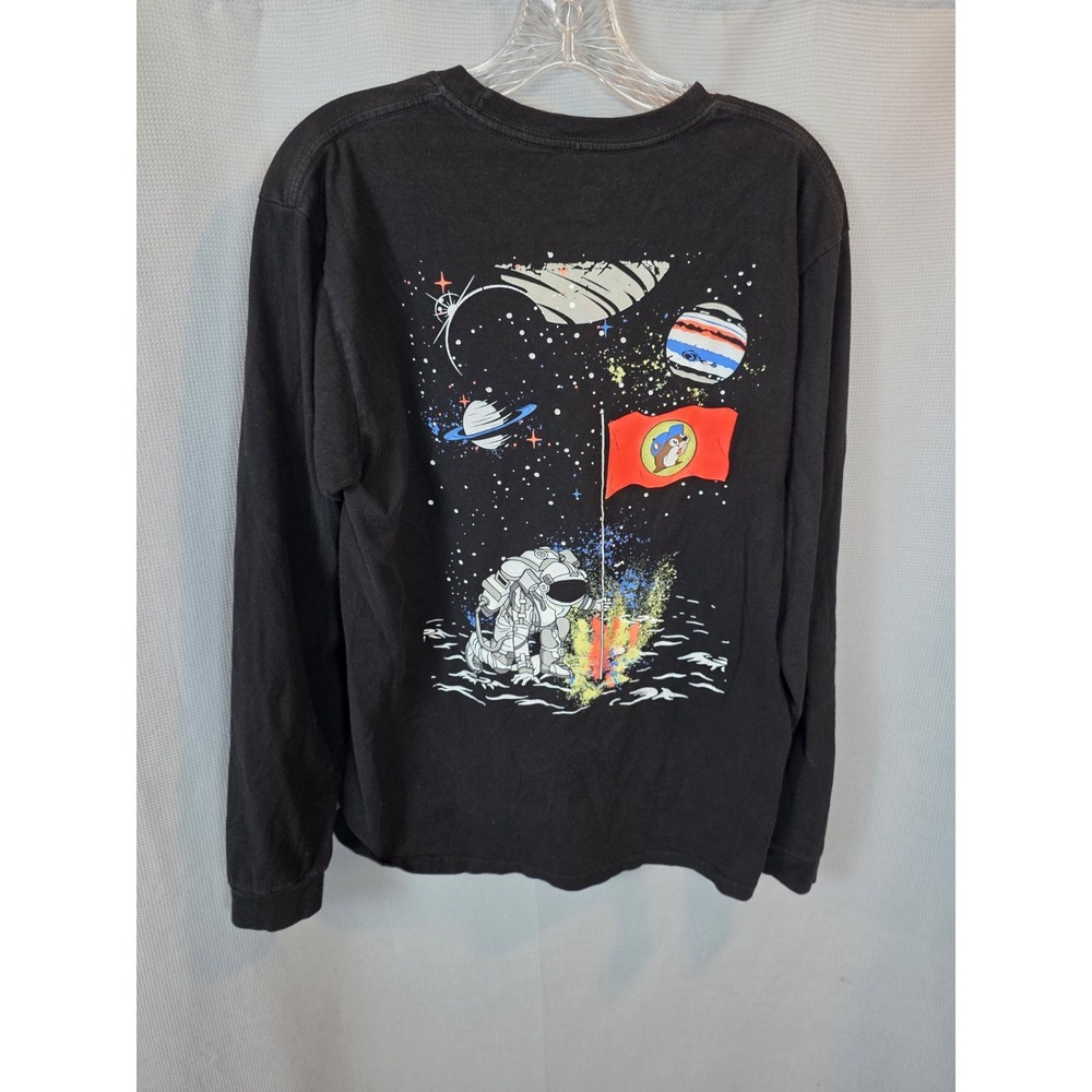 Buc-ees Astronaut Moon Landing Space T Shirt Men Med Black Graphic Long Sleeve